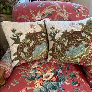 Two Gorgeous Needlepoint Accent Pillows, Beautiful Details.  Timeless.